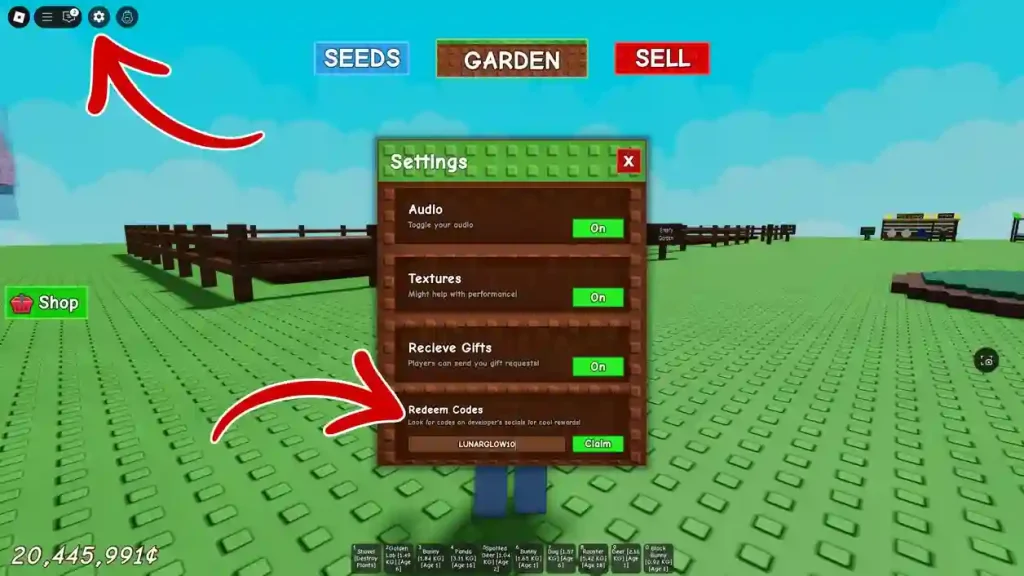 grow a garden code redemption process